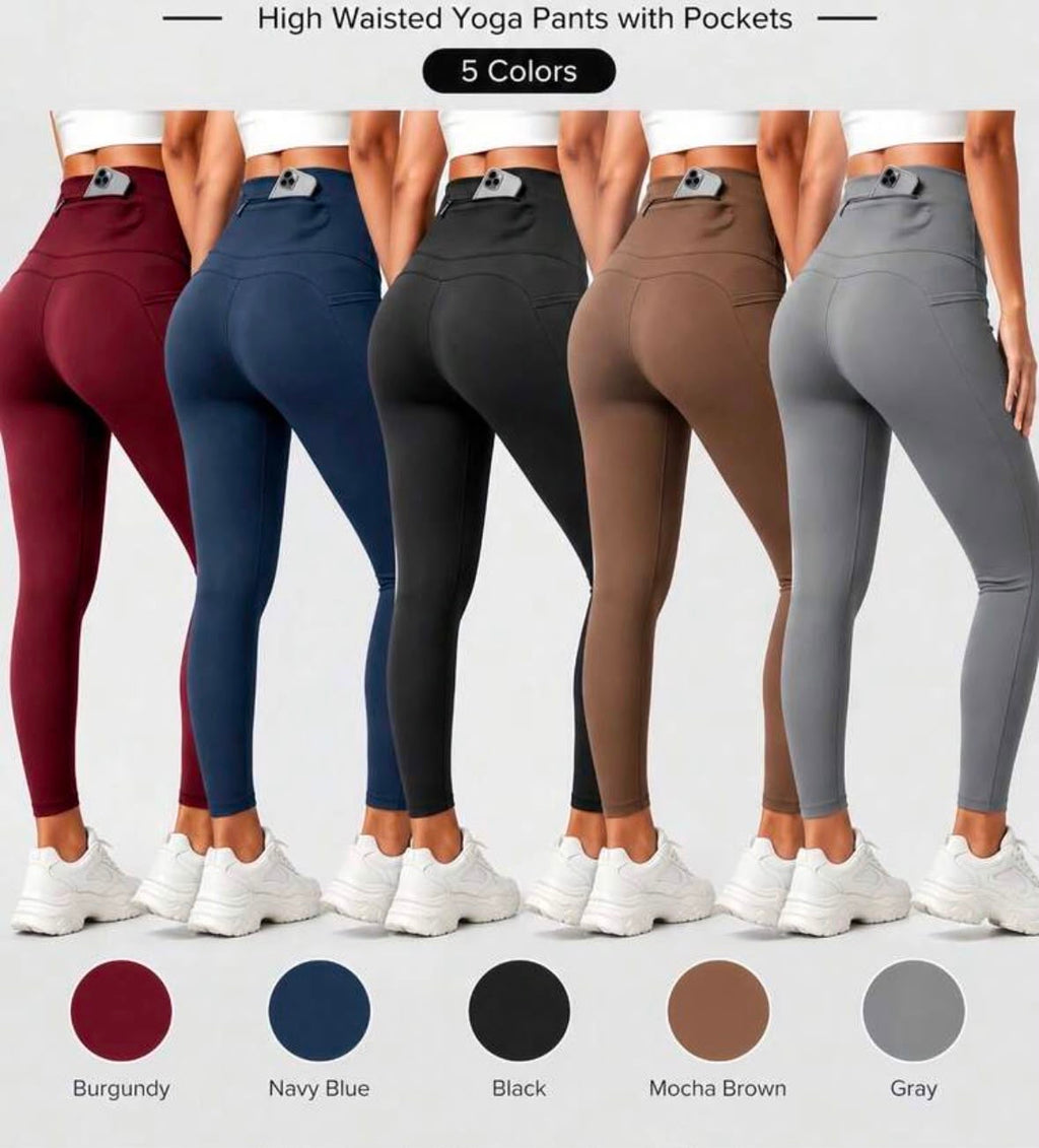 pantalones de yoga de cintura alta para mujer, leggings deportivos elásticos,pantalones ajustados que realzan las caderas con prácticos bolsillos