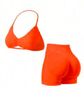 Conjunto de 2 piezas de top rosa y shorts de cintura alta para mujer, adecuado para fitness, yoga, pilates, gimnasio, deportes de correr