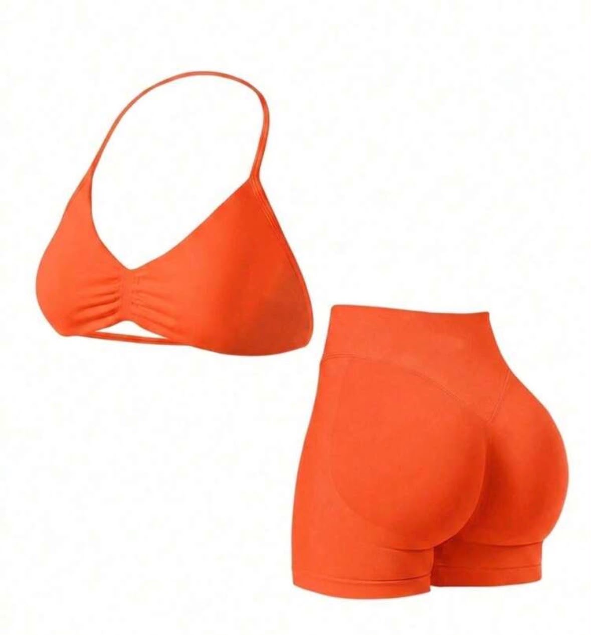 Conjunto de 2 piezas de top rosa y shorts de cintura alta para mujer, adecuado para fitness, yoga, pilates, gimnasio, deportes de correr