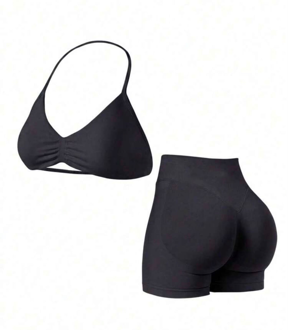 Conjunto de 2 piezas de top rosa y shorts de cintura alta para mujer, adecuado para fitness, yoga, pilates, gimnasio, deportes de correr
