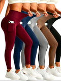 pantalones de yoga de cintura alta para mujer, leggings deportivos elásticos,pantalones ajustados que realzan las caderas con prácticos bolsillos